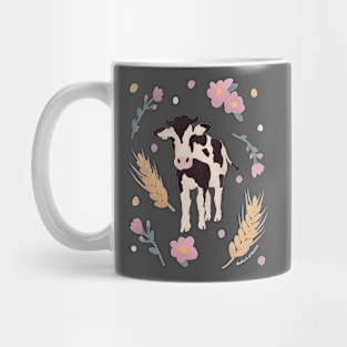 Cow Portrait with Wheat and Flowers Mug